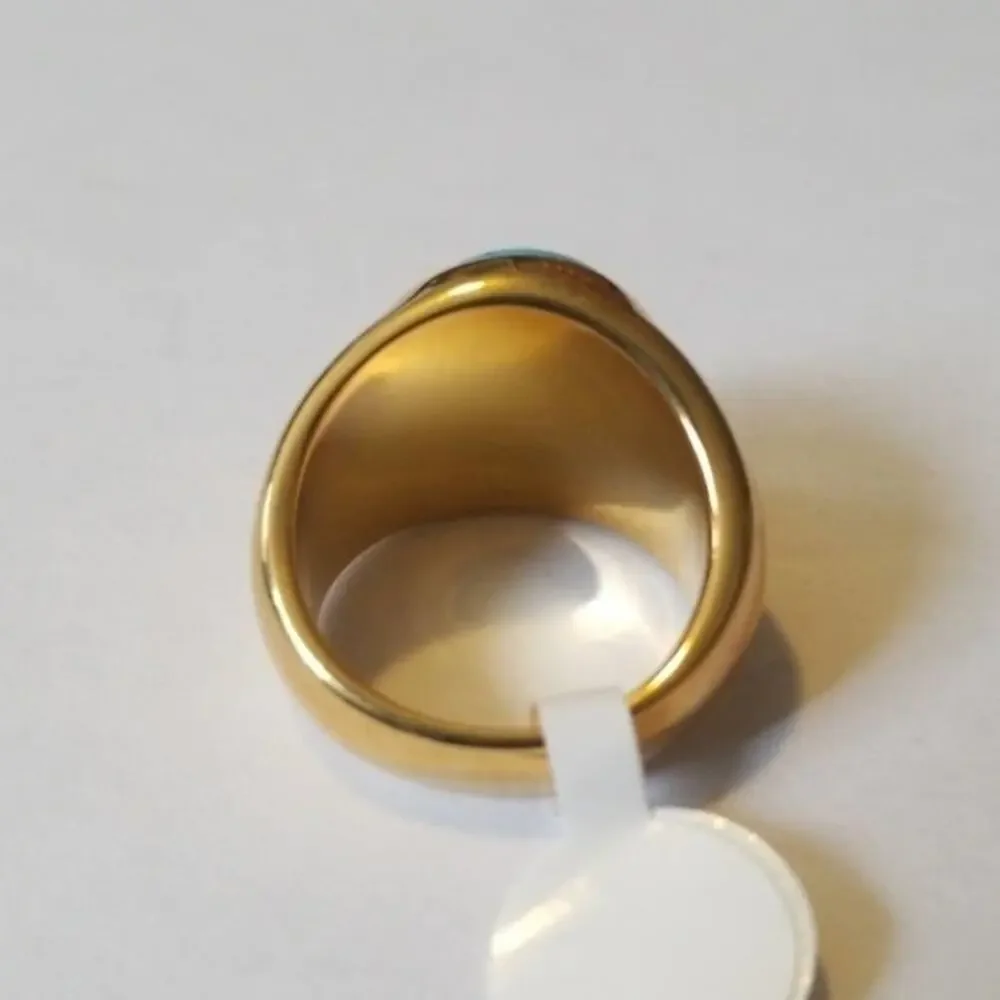 New Gold tone‎ stainless steel turquois ring 13